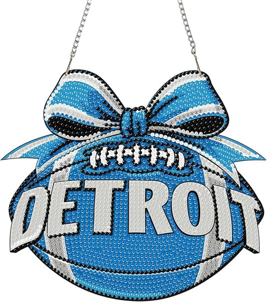Rertcioph Football Diamond Art Hanging Kit for Adults, DIY Acrylic 5D Diamond Painting Hanging Ornament for Detroit Home Wall Decor and Gift
