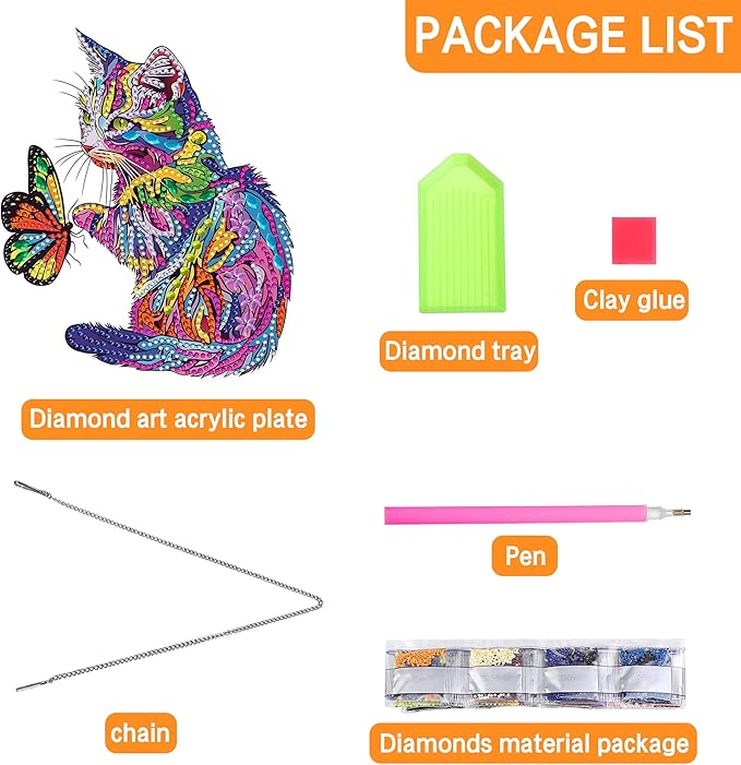 Ginfonr Diamond Painting Kits Hanging Pendant, Cat Sun Catcher for Front Door Sign, Special Shaped Rhinestone Butterfly Diamond Art, Summer Porch Decor for Outdoor Garden Wall Window (8 x 8 inch)