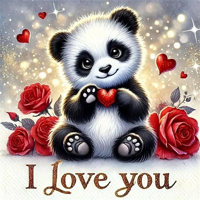 Axquilon Valentine Diamond Art Kits for Adults - Panda Diamond Painting Kits for Adults Beginner, DIY 5D Full Drill Gem Art for Home Wall Decor 12x12 inch