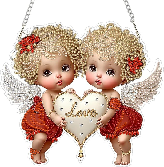 MXJSUA Cupids Diamond Art Hanging Kits for Adults Beginners, Valentine's Day Crystal Diamond Suncatchers, Special Shape Diamond Painting Pendant Window Ornament Gifts for Home Garden Door Wall Decor