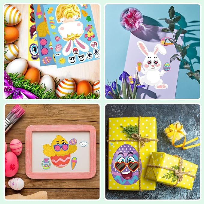 36 sheet easter stickers for kids,easter basket stuffers,make a face sticker, make your own animal stickers,spring party favor, birthday gift