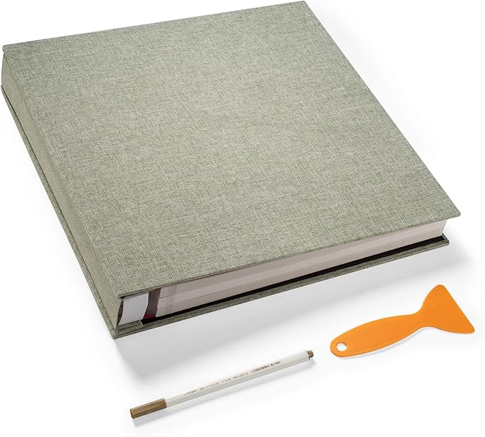 Large Photo Album Self Adhesive 4x6 5x7 3x5 8.5x11 Scrapbook Magnetic Album DIY Scrap Book Length 13 x Width 12.8 (Inches) 120 Sticky Pages Linen Cover DIY Photo Album (Grass Green)