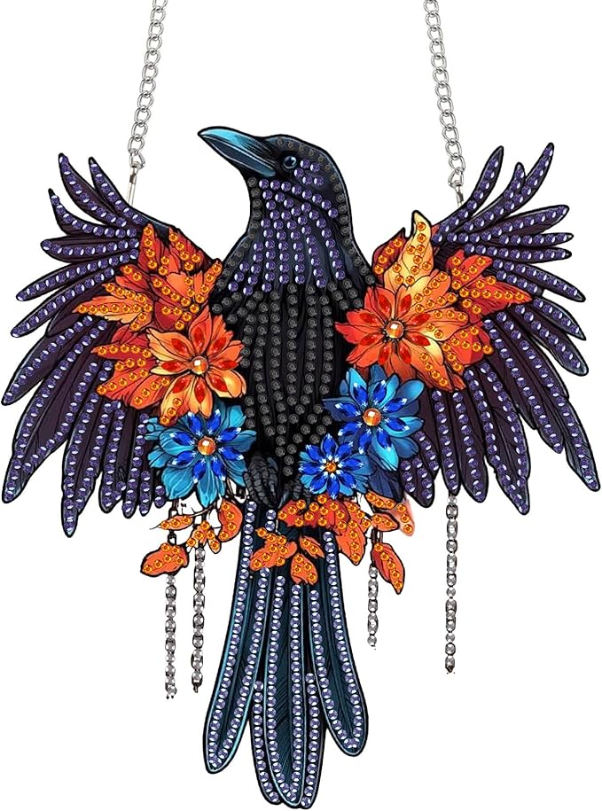 Bimkole Crow Diamond Art Hanging Kit for Adult, DIY 5D Animals Diamond Art Painting Window Pendant, Acrylic Crystal Art Hanging Ornament for Wall Home Garden Front Door Decor - 7.8x7.8 Inch