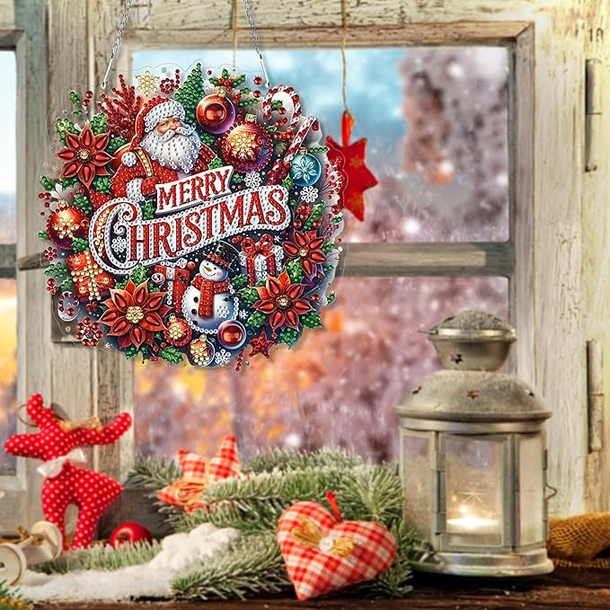 VODAPYC Christmas Diamond Art Hanging Kits for Adults, DIY Double Side Special Shaped Diamonds Painting Window Pendant Ornament for Home Decor (Santa Claus)