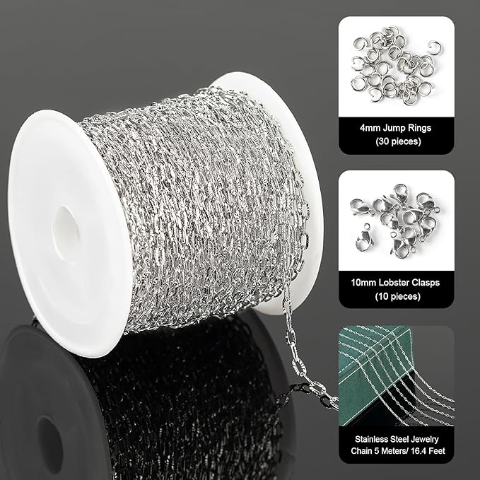 UMAOKANG 32.8 Feet Stainless Steel Jewelry Making Chains Embossed Cable Link Chain Necklace Bracelet DIY for Women Jewelry Chains Bulk