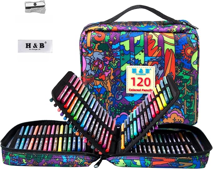 H & B 120PCS Colored Pencils for Adults with Zipper Case, Soft Core Oil-Based Drawing Pencils for Adult Coloring, Professional Art Supplies for Artists