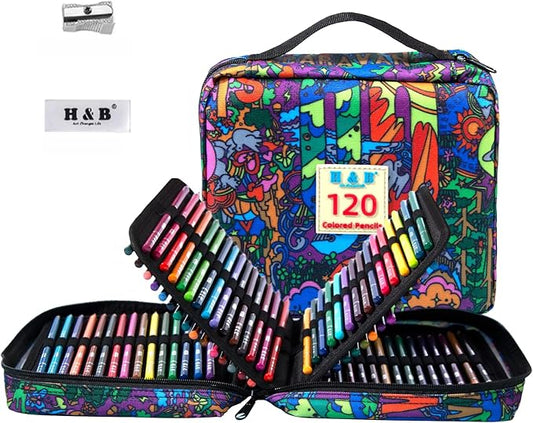 H & B 120PCS Colored Pencils for Adults with Zipper Case, Soft Core Oil-Based Drawing Pencils for Adult Coloring, Professional Art Supplies for Artists
