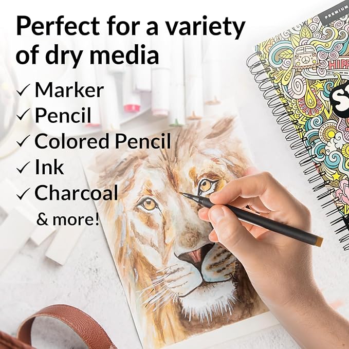 hippie crafter marker sketch book - 2 pack 9 x 12 inches spiral-bound sketchpad, 100 sheets, 65lb paper for drawing & markers, ideal for adults, artists