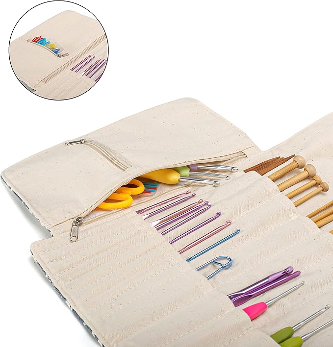 Teamoy Knitting Needles Holder Case(up to 11 Inches), Rolling Organizer for Straight and Circular Knitting Needles, Crochet Hooks and Accessories, Sheep - NO Accessories Included