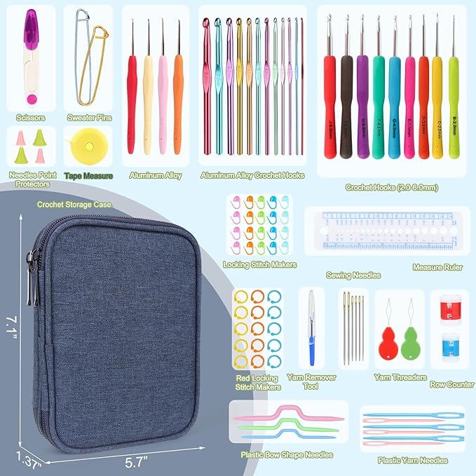 Katech 99-Piece Crochet Hooks Set, Crochet Hook Kit with Storage Case, Ergonomic Knitting Needles Weave Yarn Kits DIY Hand Knitting Craft Art Tools for Knitting Hat, Bag, Socks, Scarf and Sweaters