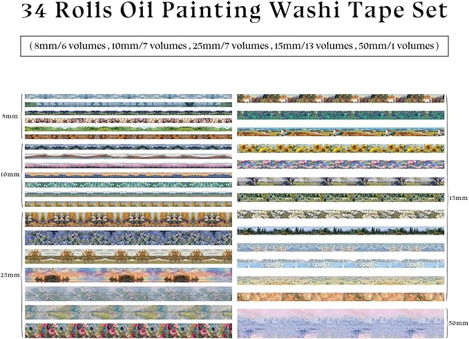 34 Rolls Washi Tape, Aesthetic Colored Decorative Cute Scrapbook Tape for Scrapbooking Supplies Journaling Craft Junk Journal