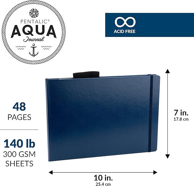 Pentalic 7" x 10" Aqua Journal, Watercolor, 48 Pages, Blue