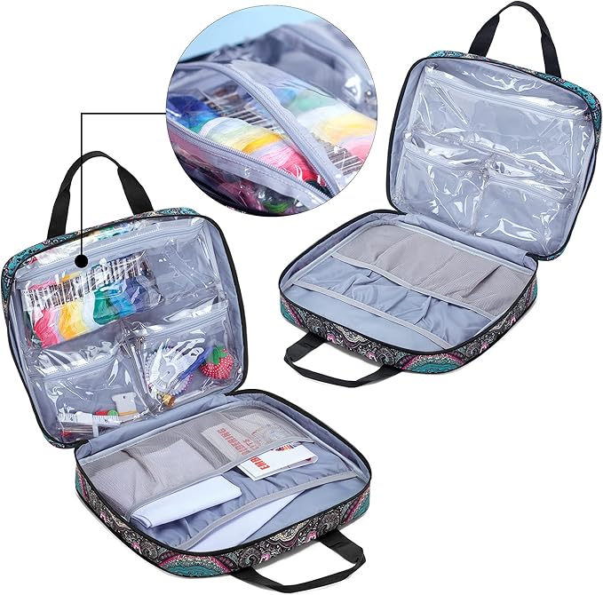 LoDrid Embroidery Kit, Embroidery Project Bag with Embroidery Kit, Portable Craft Carry Case with Starter Kit, Embroidery Supplies Storage Bag and Cross Stitch Kits for Beginners, Adults, Totem