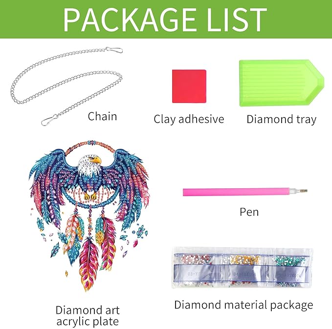 Wergund 5D DIY Eagle Diamond Art Hanging Kits, Hanging Diamond Art Dream Catcher, Acrylic Special Shaped Rhinestone, Window Hanging Pendants for Home Wall Garden Front Door Outdoor Decor Gift(Eagle)