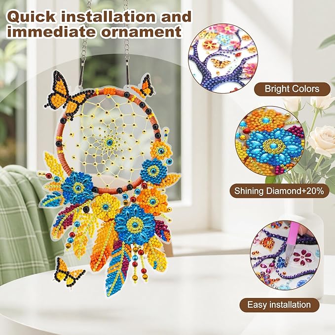 Hanging Diamond Art Kits,Diamond Painting Suncatchers, DIY Gem Art Craft Painting Kit, Home and Garden Decor(Dream Catcher)