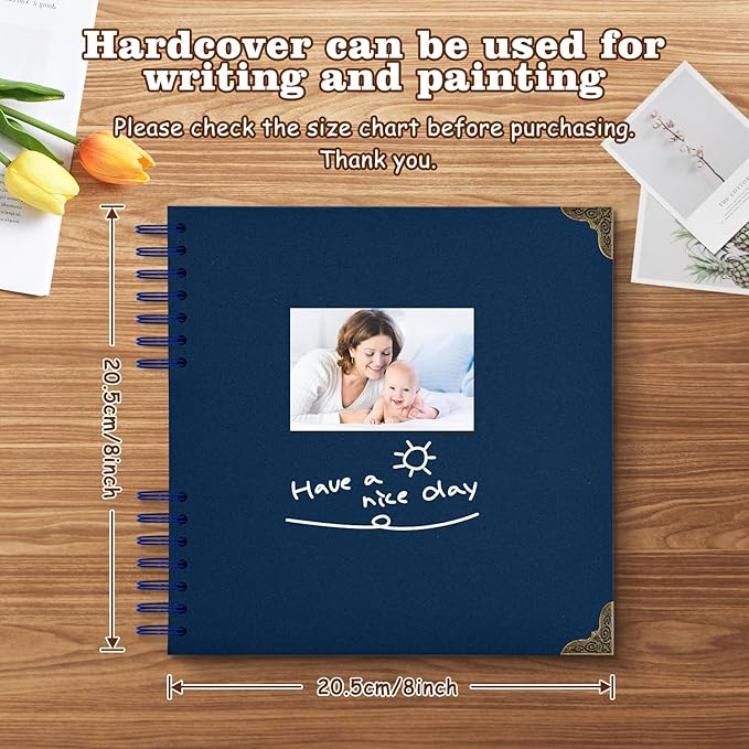 Scrapbook Album 8x8 Inch - Hardcover Kraft Paper Photo Album with 80 Pages, Memory Book for Wedding, Anniversary, Family, Christmas, Baby Shower, Ideal for Preserving Precious Moments