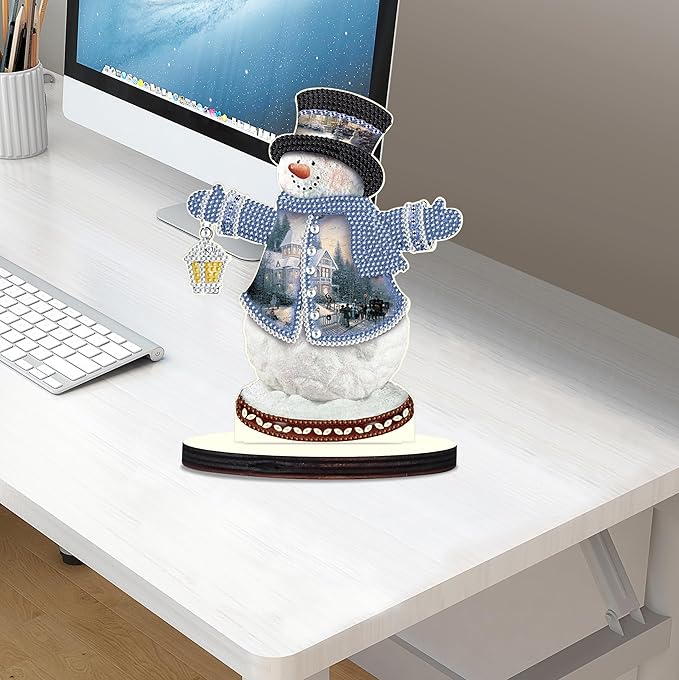 Christmas Diamond Art Tabletop Decoration, DIY Snowman with a lamp, Diamond Art 5D Special Shape Crystal Diamond Partial Diamond Art Painting Mosaic Handicraft, Home Office Tabletop Decor Gift