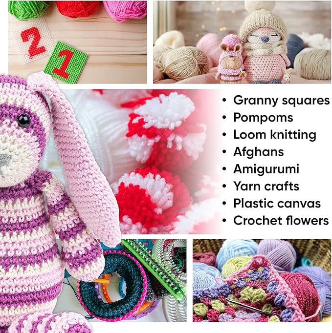 craftiss 16 of 20g/0.7oz acrylic yarn mini skeins - 700 yards of soft yarn for crocheting and knitting craft project, assorted starter crochet bulk kit for adults and kids
