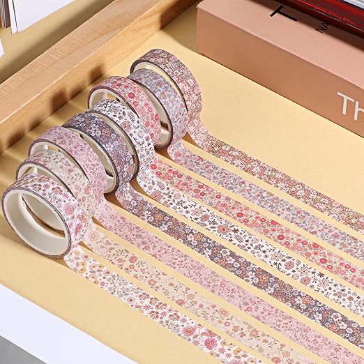 8 Rolls Floral Washi Tape, Cute Washi Tape Thin Retro Decorative Antique Patterns Masking Tapes for Arts,DIY Crafts,Journals,Planners,Scrapbook,Junk Journal,Wrapping