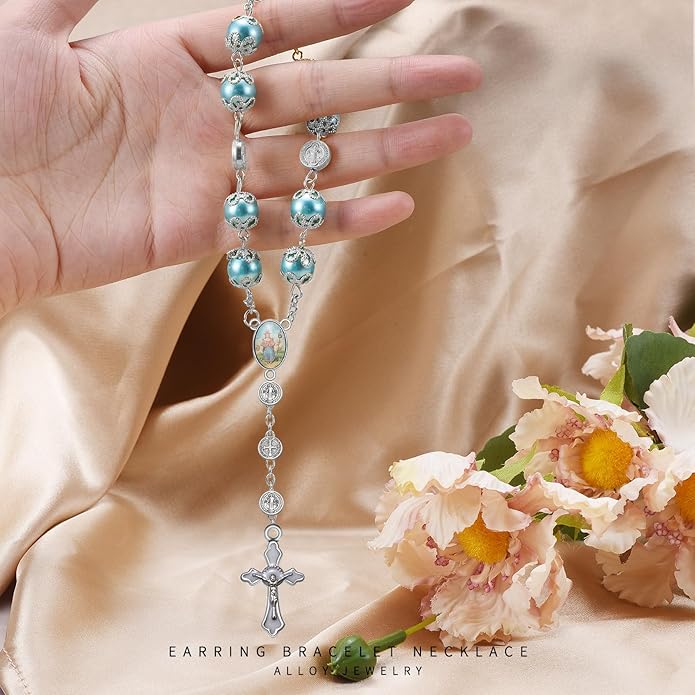 60Pcs/30Set Rosary Making Kits Supplies Religion Cross and Center Medal Charms Alloy Picture Jesus Enamel Pendant for Diy Prayer Necklace Jewelry