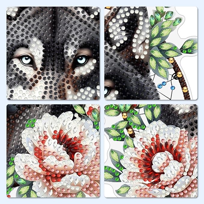 MXJSUA Dreamcatcher Wolf Flower Diamond Art Hanging Kits for Adults Beginners, DIY Acrylic Special Shaped Crystal Diamond Gem Drills Pendant Art Painting Ornament for Home Wall Decor Gift