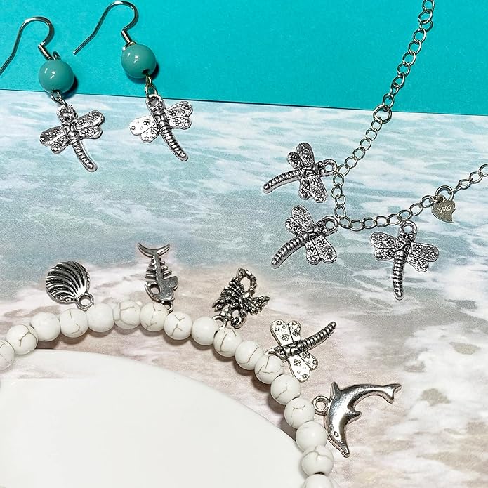 Heather's cf Silver Sea Charms – Antique Pendants, Non-Tarnish, Lead-Free & Nickel-Free, Bulk Ocean Animal Charms for DIY Jewelry, Bracelets, Necklaces, Earrings, Beach Craft Supplies (Sea Animals)