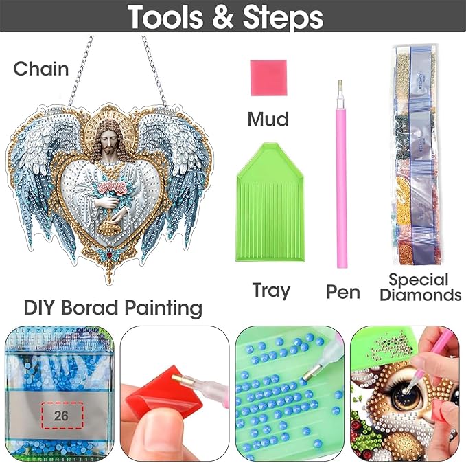 SKRYUIE Christ Hanging Diamond Art Kits for Adults Pendant Suncatcher, Special Shaped Crystal DIY Pearl Diamond Painting Kit, Gift for Mother Spring Summer Window Wreath Decor 6.9 x 7.88 Inch D3