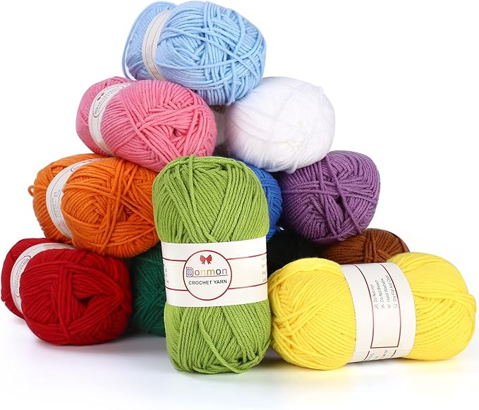 Donmon Yarn for Crocheting and Knitting, 12 Skein Multicolor, 1200 Yards, 75% Polyester 25% Acrylic, 3 DK Weight, Soft and Smooth