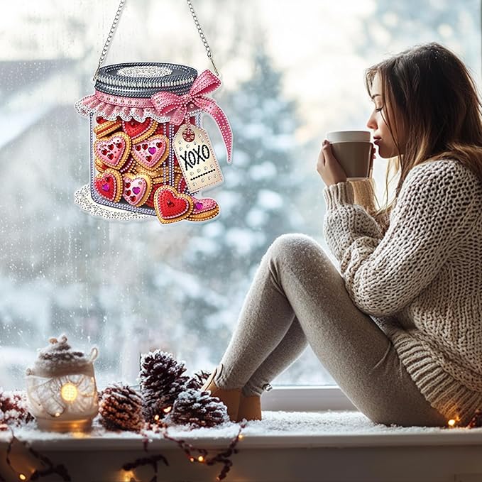 GHHKUD Cookies Gifts Diamond Art Hanging Kit for Adults, DIY Double Sided Diamond Painting Hanging Valentines Kits Adults, Special Shaped Acrylic Ornaments Pendants for Window Home Garden Wall