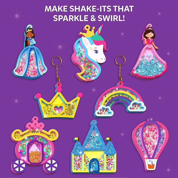 Skillmatics Art & Craft Activity - Shake-its, Unicorns & Princesses, DIY Glitter Craft Kit with Keychains, Creative Travel Toys, Fun Party Favors, Birthday Gifts for Girls & Boys Ages 4, 5, 6, 7, 8, 9