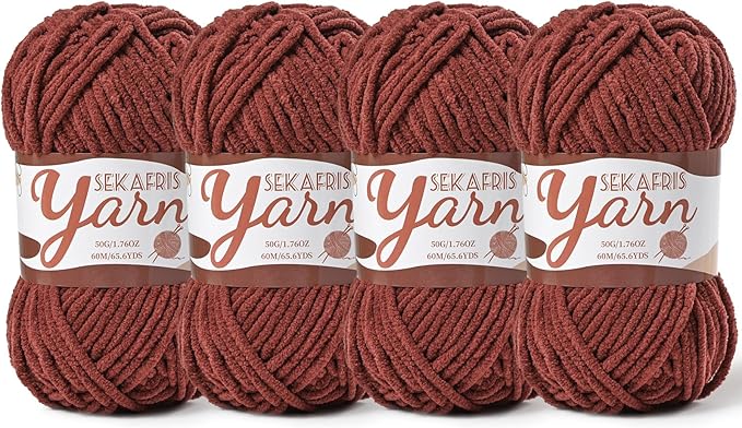 4 Pack Fluffy Velvet Yarn for Crocheting，Baby Blanket Yarn for Crocheting Soft，200g(262.4yds) Amigurumi Yarns，Plush Chenille Crochet Yarns，Puzzle Yarn for Crochet Weaving Craft(4 Coffee)