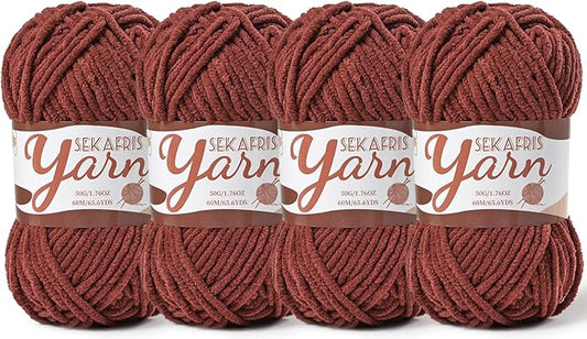 4 Pack Fluffy Velvet Yarn for Crocheting，Baby Blanket Yarn for Crocheting Soft，200g(262.4yds) Amigurumi Yarns，Plush Chenille Crochet Yarns，Puzzle Yarn for Crochet Weaving Craft(4 Coffee)