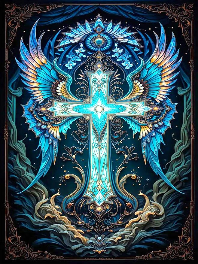 igoodom Cross Diamond Art Kits for Adults, Religion Diamond Painting Kit, Full Drill Round Diamond Art Kits, DIY Gem Art and Crafts for Home Wall Decor Gift 12x16inch