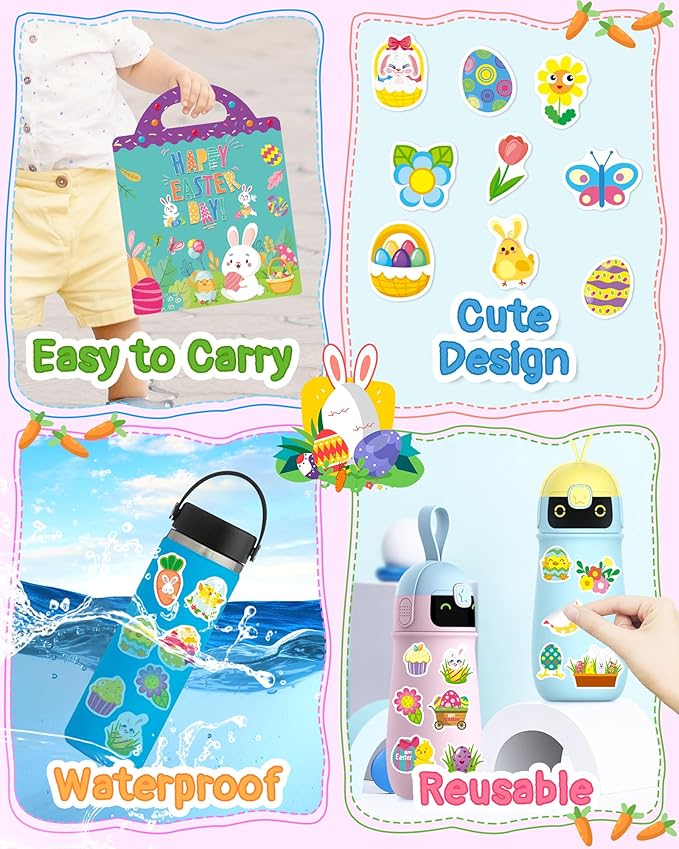 benresive reusable sticker books for kids, sticker books for toddlers, toddler travel toys activities crafts ages 3 and up birthday gifts - easter