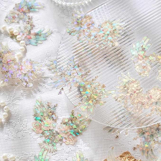 40Pcs Large Gilt Flower Wings Stickers for Scrapbooking,Self-Adhesive Floral WingsStickers Scrapbook Supplies Journaling Stickers for Water Bottle Adult Card Making Letters DIY Cards Decoration
