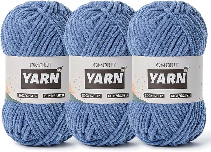 3 Packs Plush Chenille Chunky Crochet Yarn - Baby Yarn for Crocheting Soft - Velvet Yarns Knitting for Blankets Crafts - Fluffy Amigurumi Yarns 150g / 196.8yds (3 Navy Blue)