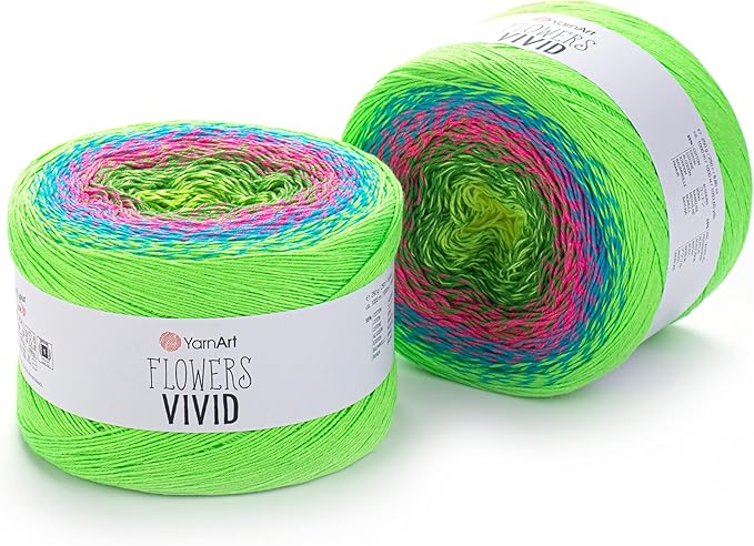 Yarn Art Flowers Vivid Yarn 250gr 8.80 oz 1094yds 55% Cotton 45% Acrylic Multicolor Cotton Fine Yarn Rainbow Crochet Spring Summer (506)