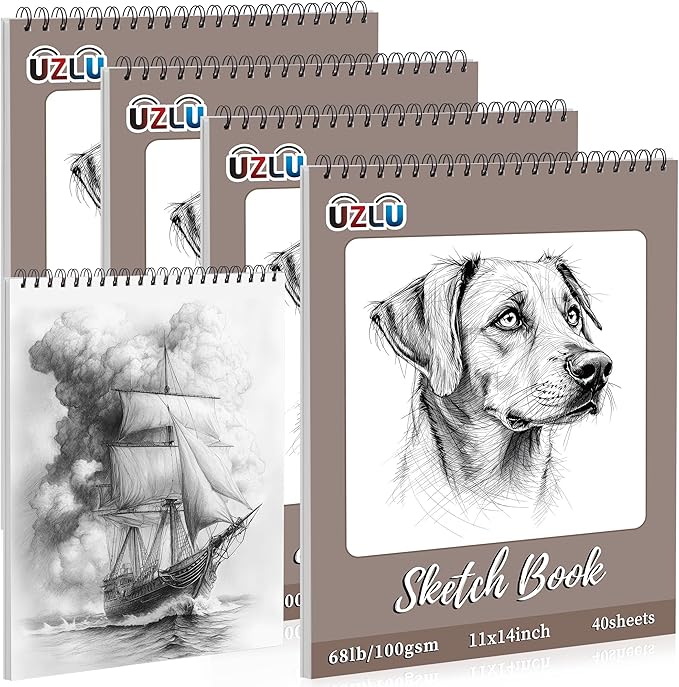 4 Pcs Sketch Books Bulk 11 x 14 In 160 Sheets Top Spiral Bound Sketch Pad Drawing Paper 40 Sheets Each Acid Free Mixed Media Sketchbook 68lb/100gsm Art Supplies for Beginner Artist