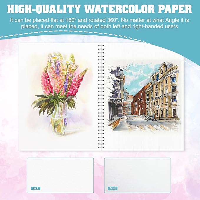 watercolor paper pad, watercolor sketchbook 7" x10” 140lb/300gsm, spiral bound water color pad journal and sketchbook for adults & kids, markers and art journaling