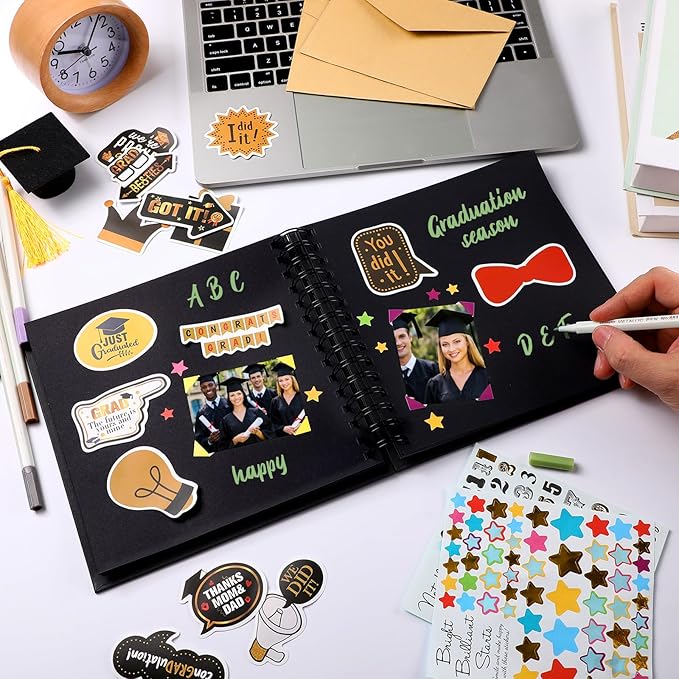 Saypacck 80 Pages Graduation Scrapbook Kit 8 x 8 Inch Graduation Guest Book to Sign 2026 Gift Card Book Grad Photo Album with 10 Markers and Stickers for Senior Congrats Grad DIY Memory Party Supplies