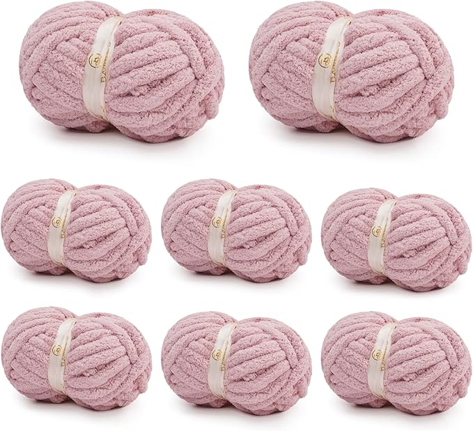 Chunky Yarn for Hand Knitting, Chunky Chenille Blanket Yarn for Crocheting, Bulky Soft Fluffy Chenille for Blanket Project, 8 Pack of 8oz/25yds, Dusty Pink