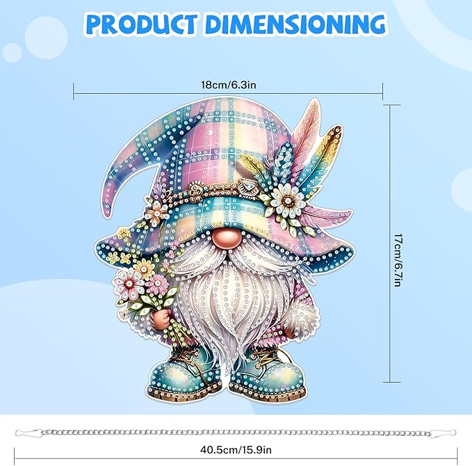 Bowetile Gnome Diamond Art Hanging Kits for Adults, 5D Special Shape Diamond Painting Pendant Kits, Animal Gem Art Suncatchers Painting Ornament for Home Garden Wall Decor