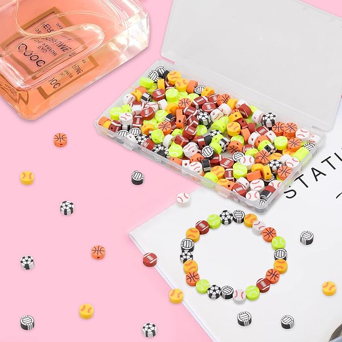 180 Pcs Sports Ball Polymer Clay Beads for Friendship Bracelets, Spacer Beads Supplies for DIY Earring Necklace Jewelry Making