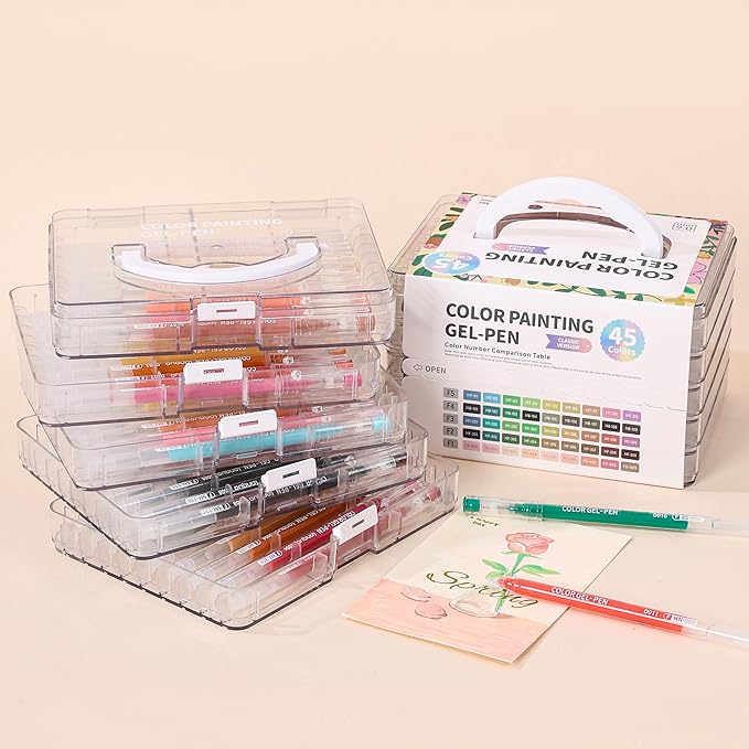 Gel Pens with Fine Point 0.6mm, 45 Colors Drawing Pencils for Adult Coloring Books Smooth Writing Pen Set for Journaling, Landscapes, Lettering