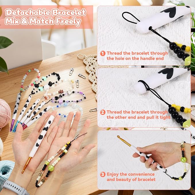 Coopay Crochet Hooks, Crochet Hook with Soft Polymer Clay Handle and Attached Bracelet - Stylish & Practical - 2.0mm (B-1)