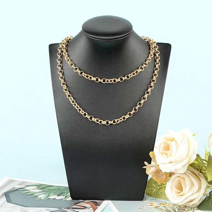 YOUBEIYEE 10 Meters Gold Plated Chain for Jewelry Making, Aluminum Rolo Necklace Chain for Men and Women Lightweight Craft Chain Roll