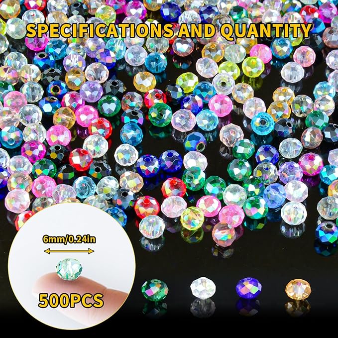 laopottbeads 500pcs 6mm colors random crystal glass beads for jewelry making beads for bracelets necklace pendants making supplies(mixed colors)