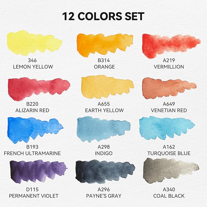 Paul Rubens Travel Watercolor Sketchbook, 24 Sheet 140lb/300gsm 100% Cotton Acid-Free Hot Press Watercolor Journal with Glitter Effect (5.31"x3.81"), with 12-Color Travel-Size Artist Grade Water color