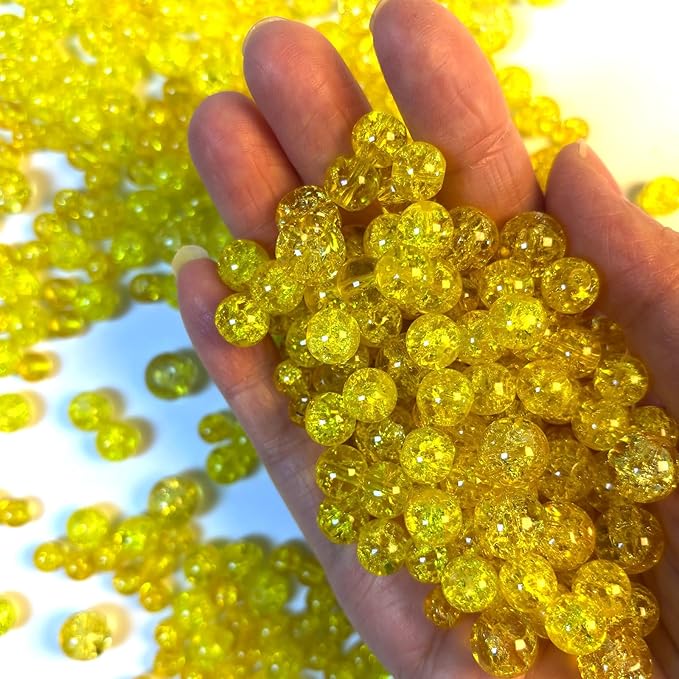 Glass Beads for Jewelry Making, 315Pcs Crackle Round 6/8/10mm Crystal Beads for Bracelet Craft Necklace Earring Making Wine Charms Wind Chimes, Golden Yellow Color