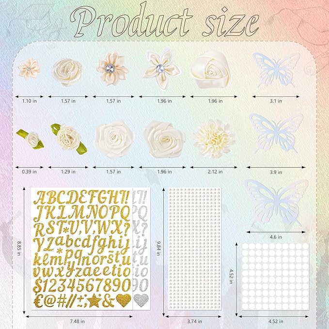 VISSTREE Graduation Cap Decorations Flowers, 56 Pcs Handmade Cap Toppers for Graduation with White Artificial Flower 3D Butterfly Number Letter Stickers Kit for DIY 2026 Grad Graduate Gift